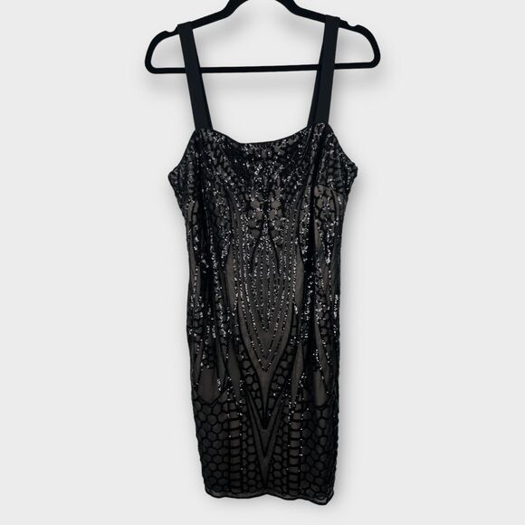 R&M Richard Black Sleeveless All Over Sequin Bodycon Dress 1920s Flapper Size 12 - Picture 2 of 8